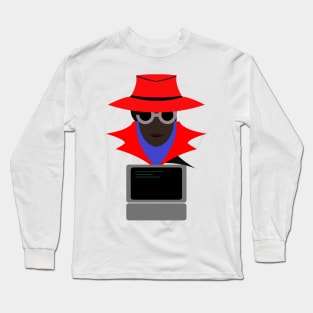 Lady Red (Afro W/Computer): A Cybersecurity Design Long Sleeve T-Shirt